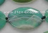 CAA338 15.5 inches 30*40mm faceted oval green line agate beads