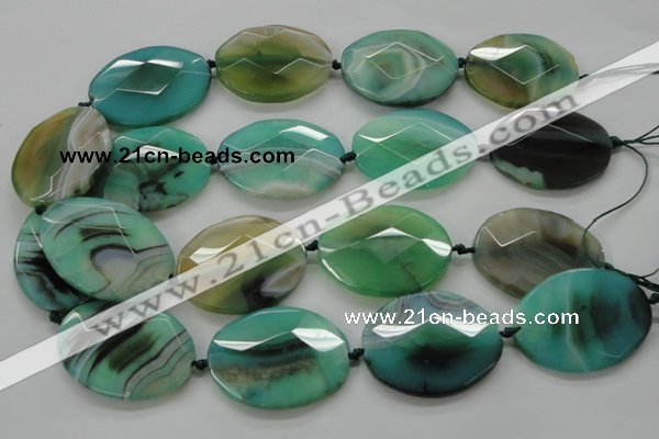 CAA338 15.5 inches 30*40mm faceted oval green line agate beads