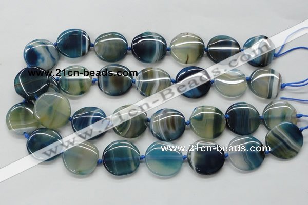 CAA340 15.5 inches 25mm flat round blue line agate beads