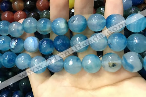 CAA3434 15 inches 14mm faceted round agate beads wholesale