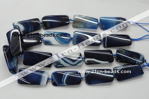 CAA345 15.5 inches 20*45mm twisted rectangle blue line agate beads