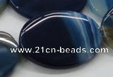 CAA346 15.5 inches 30*40mm oval blue line agate gemstone beads