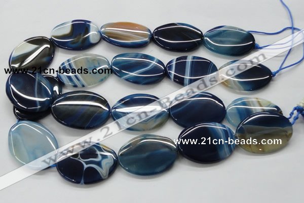 CAA346 15.5 inches 30*40mm oval blue line agate gemstone beads