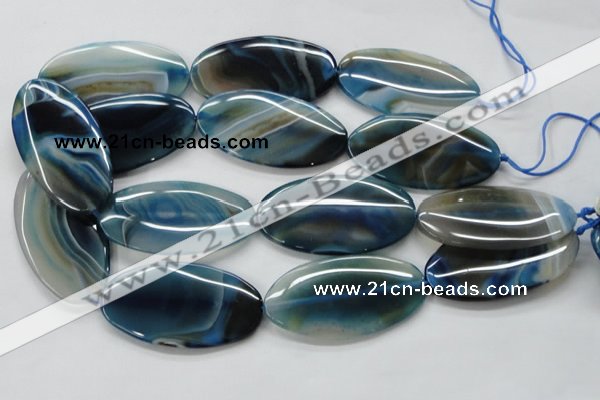 CAA347 15.5 inches 30*60mm oval blue line agate gemstone beads