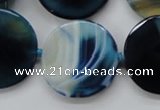 CAA348 15.5 inches 18mm faceted coin blue line agate beads