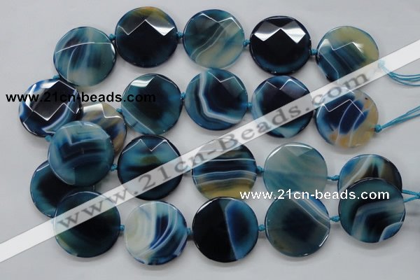 CAA348 15.5 inches 18mm faceted coin blue line agate beads