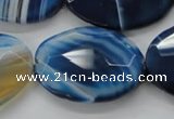 CAA350 15.5 inches 18*25mm faceted oval blue line agate beads