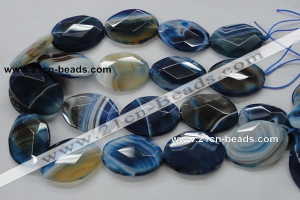 CAA351 15.5 inches 30*40mm faceted oval blue line agate beads