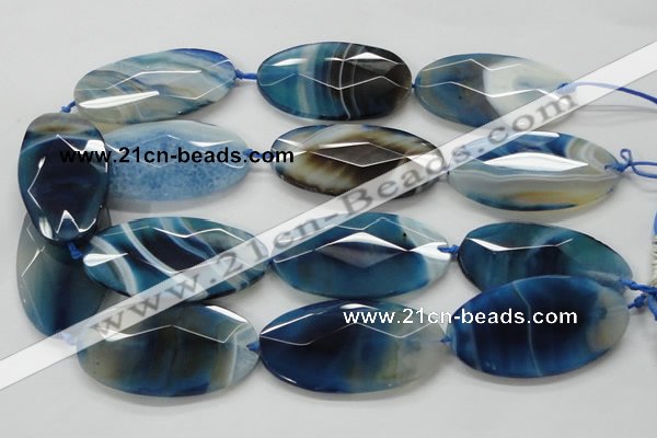 CAA352 15.5 inches 30*60mm faceted oval blue line agate beads