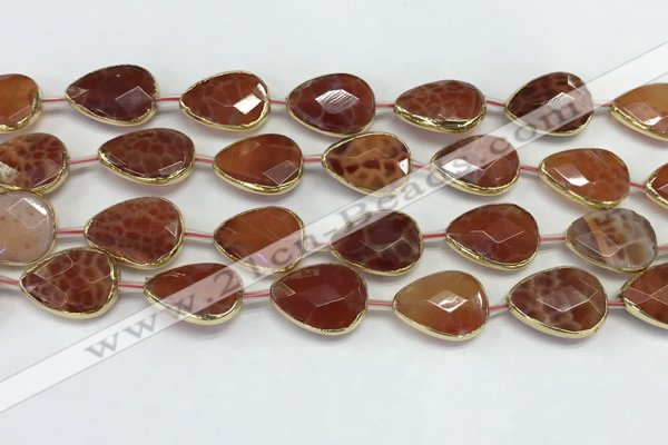 CAA3528 7.5 inches 13*18mm faceted flat teardrop fire agate beads