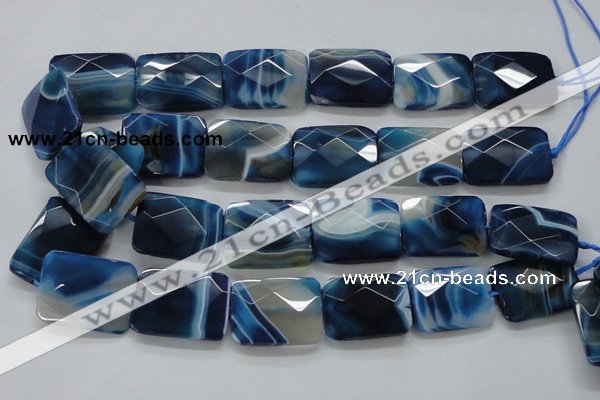 CAA353 15.5 inches 22*30mm faceted rectangle blue line agate beads
