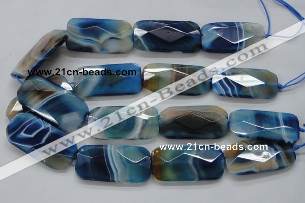 CAA354 15.5 inches 26*48mm faceted rectangle blue line agate beads