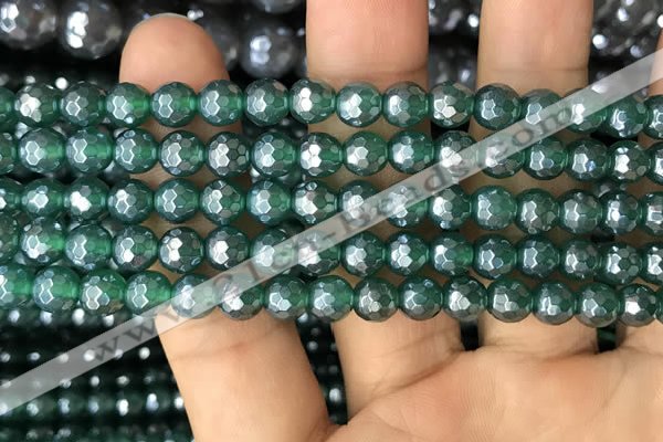 CAA3543 15.5 inches 6mm faceted round AB-color green agate beads