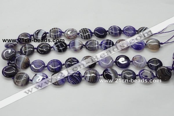 CAA355 15.5 inches 18mm flat round violet line agate gemstone beads