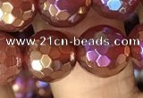 CAA3552 15.5 inches 12mm faceted round AB-color red agate beads