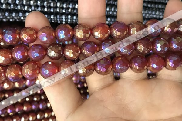 CAA3552 15.5 inches 12mm faceted round AB-color red agate beads