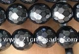 CAA3555 15.5 inches 6mm faceted round AB-color black agate beads