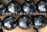 CAA3556 15.5 inches 8mm faceted round AB-color black agate beads