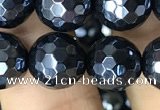 CAA3557 15.5 inches 10mm faceted round AB-color black agate beads