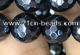 CAA3558 15.5 inches 12mm faceted round AB-color black agate beads