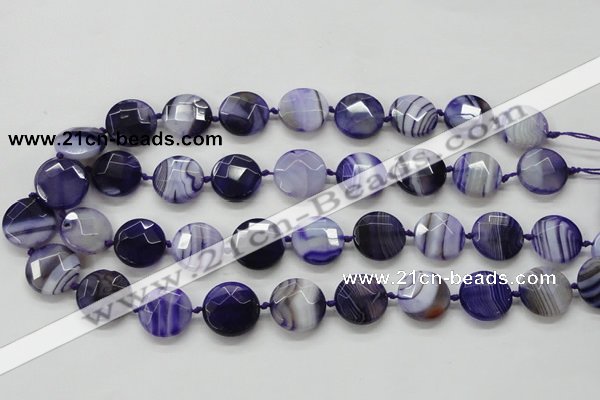 CAA356 15.5 inches 18mm faceted coin violet line agate beads