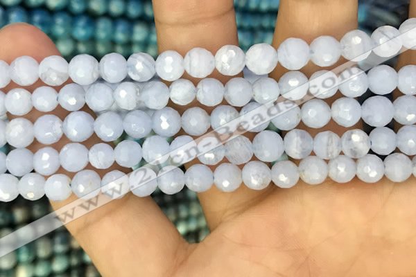 CAA3560 15.5 inches 6mm faceted round blue lace agate beads