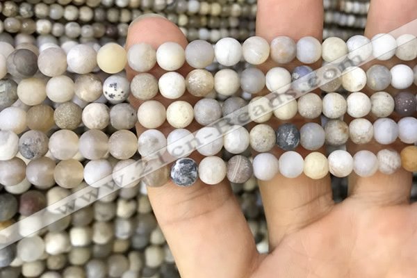 CAA3587 15.5 inches 6mm round matte ocean fossil agate beads