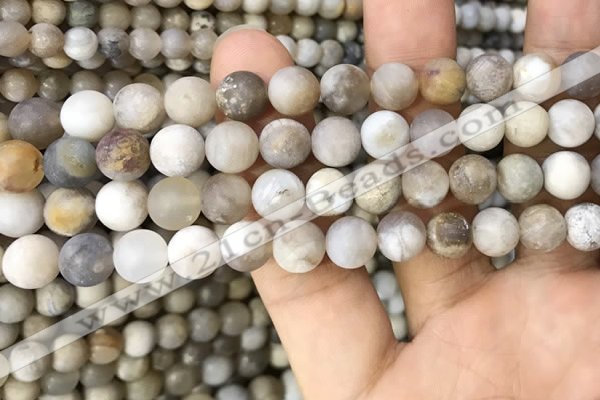 CAA3588 15.5 inches 8mm round matte ocean fossil agate beads