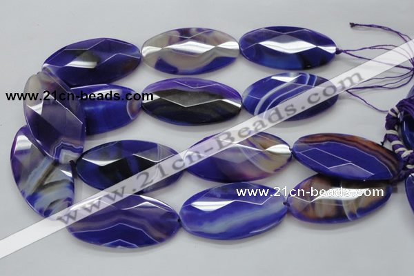 CAA360 15.5 inches 30*40mm faceted oval violet line agate beads