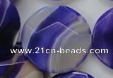 CAA364 15.5 inches 34mm faceted coin violet line agate beads