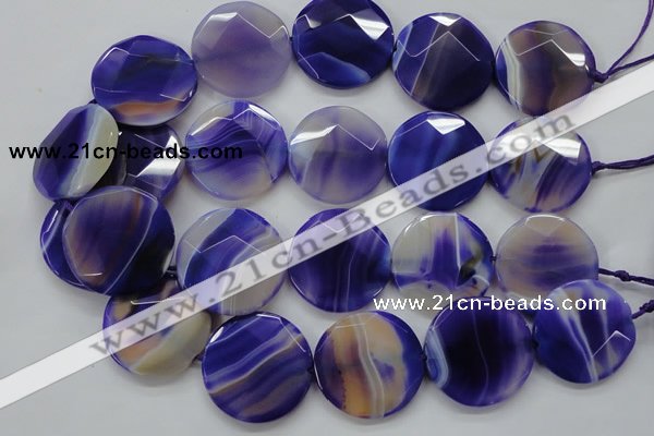 CAA364 15.5 inches 34mm faceted coin violet line agate beads