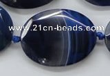 CAA365 15.5 inches 30*40mm faceted oval blue line agate beads