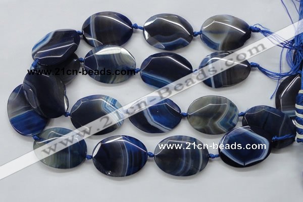 CAA365 15.5 inches 30*40mm faceted oval blue line agate beads