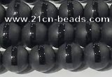 CAA3650 15.5 inches 6mm round matte & carved black agate beads