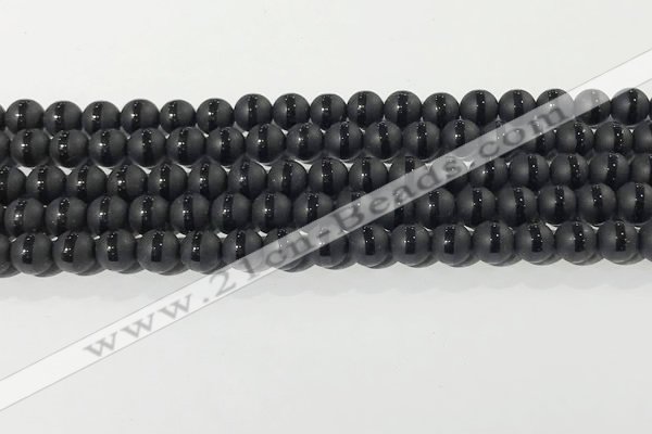 CAA3650 15.5 inches 6mm round matte & carved black agate beads