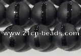 CAA3651 15.5 inches 8mm round matte & carved black agate beads