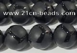 CAA3656 15.5 inches 8mm round matte & carved black agate beads