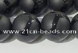 CAA3657 15.5 inches 10mm round matte & carved black agate beads