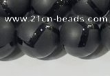 CAA3658 15.5 inches 12mm round matte & carved black agate beads