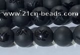 CAA3665 15.5 inches 6mm round matte & carved black agate beads