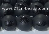 CAA3666 15.5 inches 8mm round matte & carved black agate beads