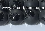 CAA3667 15.5 inches 10mm round matte & carved black agate beads