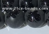 CAA3668 15.5 inches 12mm round matte & carved black agate beads