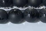 CAA3671 15.5 inches 8mm round matte & carved black agate beads