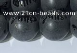 CAA3673 15.5 inches 12mm round matte & carved black agate beads