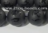 CAA3677 15.5 inches 10mm round matte & carved black agate beads