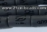 CAA3684 15.5 inches 8*16mm tube matte & carved black agate beads