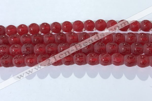 CAA3687 15.5 inches 8mm round matte & carved red agate beads