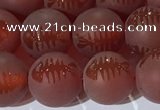 CAA3688 15.5 inches 10mm round matte & carved red agate beads