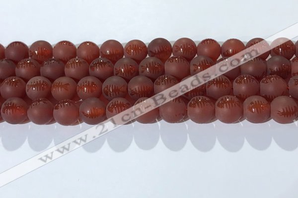 CAA3688 15.5 inches 10mm round matte & carved red agate beads